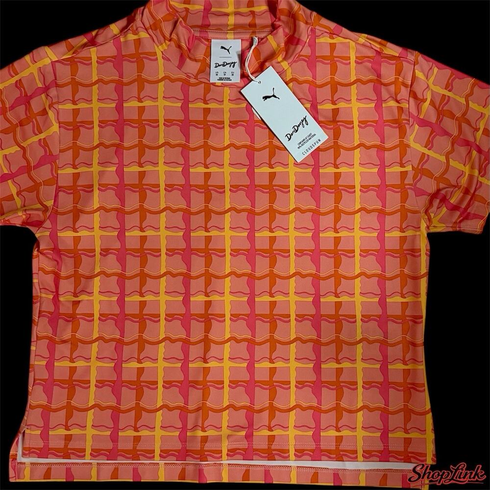 PUMA Dani Dazey Golf Shirt Womens S. Multi Cloudspun Short Sleeve Mock Neck SL